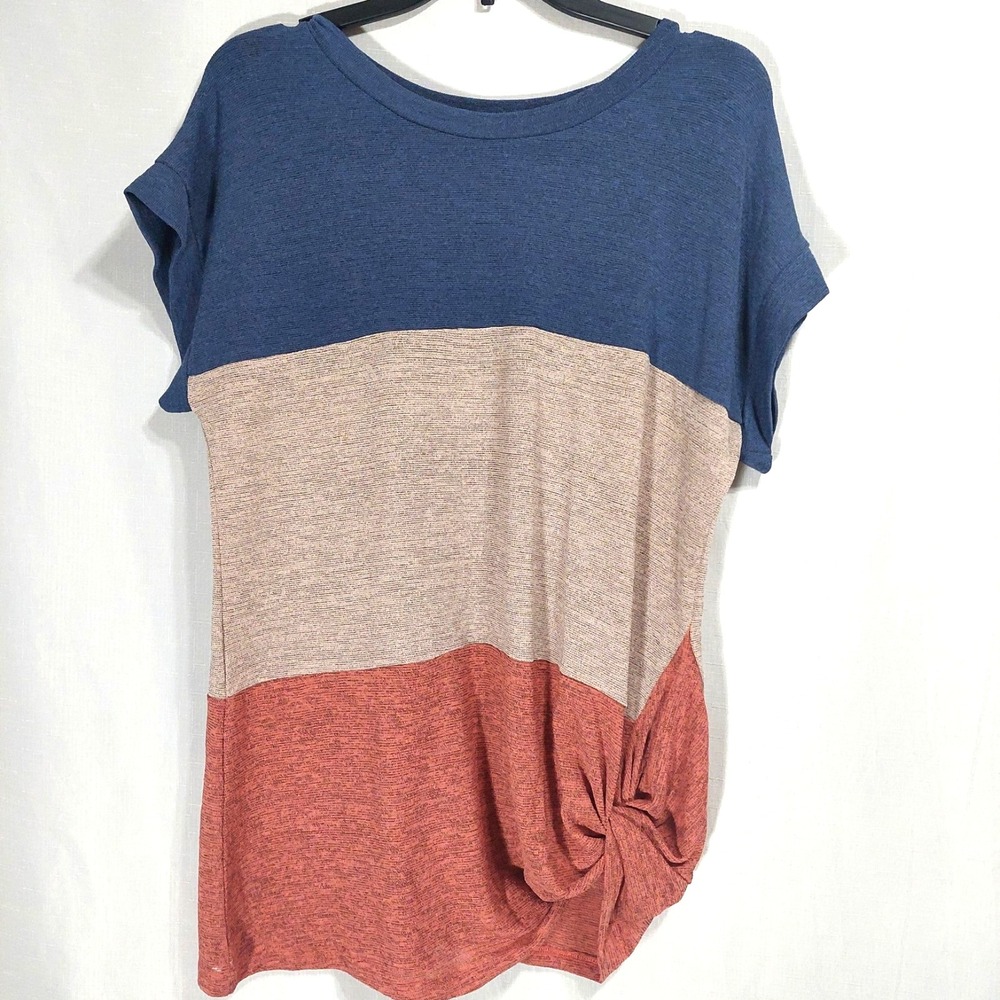 She+Sky Popover Tee Womens Medium Colorblock Knit Lightweight‎ Cap Sleeves Knot